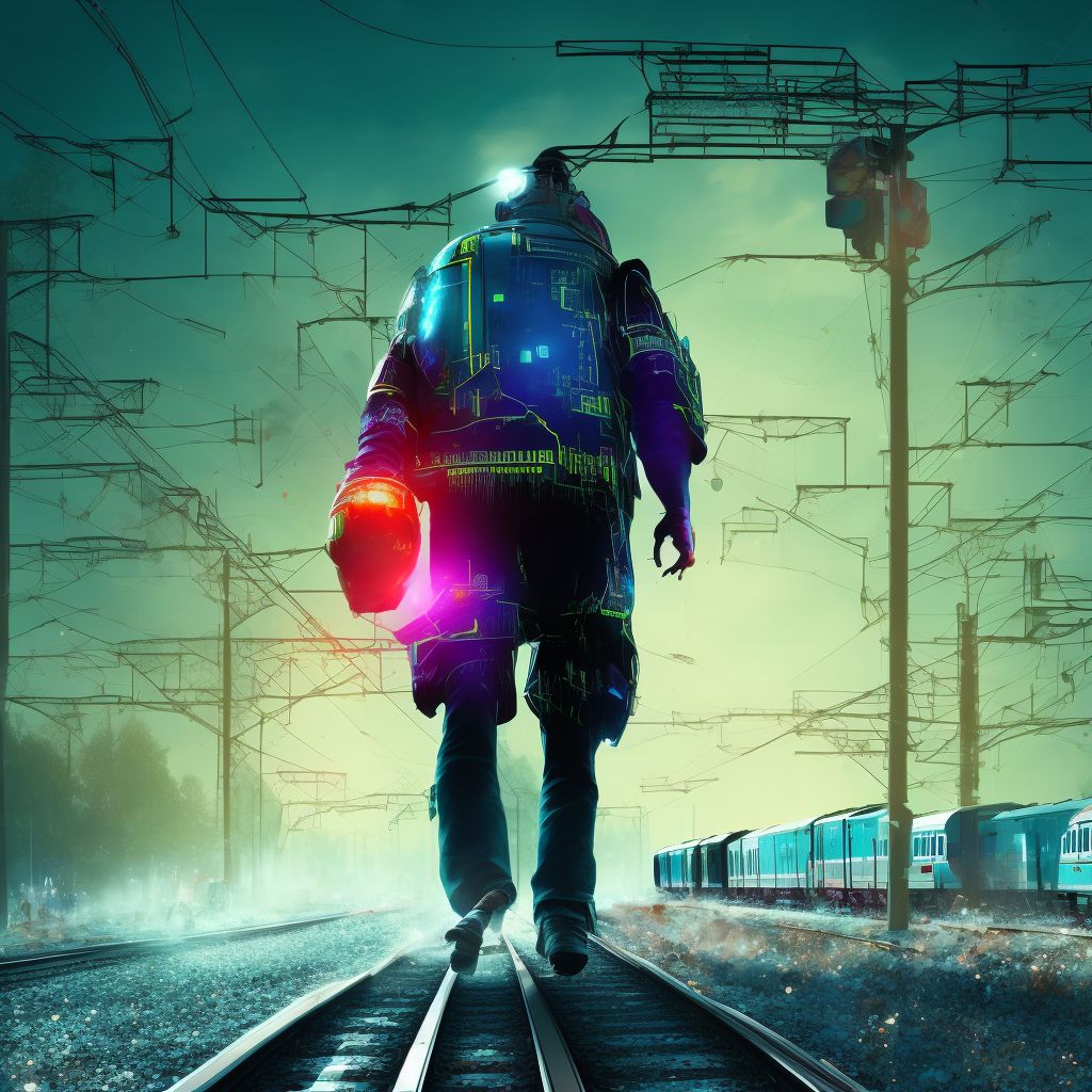 Pedestrian on foot injured in collision with railway train or railway vehicle in nontraffic accident, sequela digital illustration