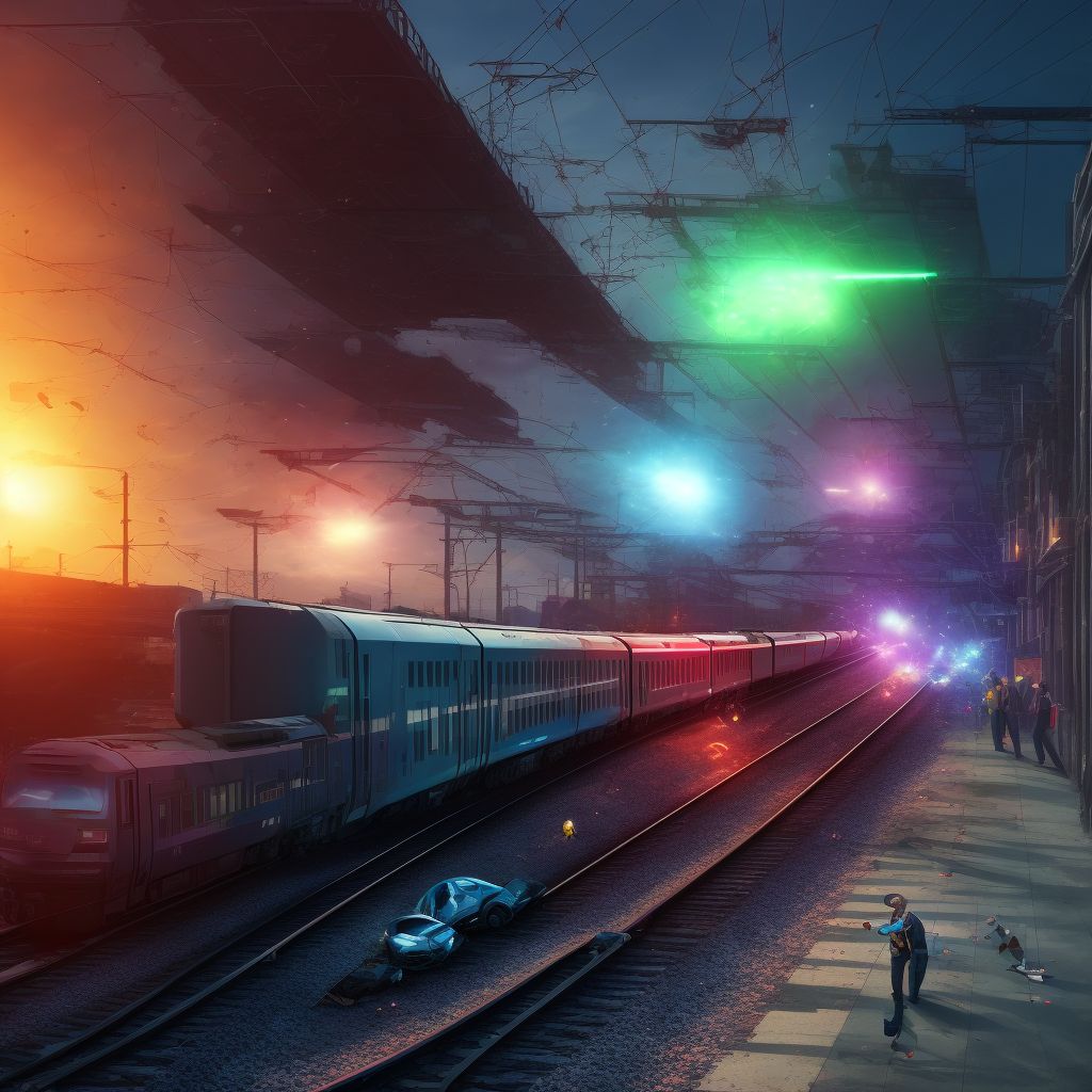Pedestrian with other conveyance injured in collision with railway train or railway vehicle, unspecified whether traffic or nontraffic accident, subsequent encounter digital illustration