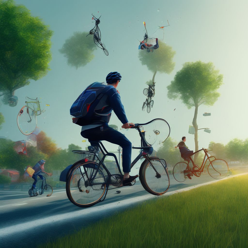 Pedal cycle passenger injured in collision with pedestrian or animal in nontraffic accident, subsequent encounter digital illustration