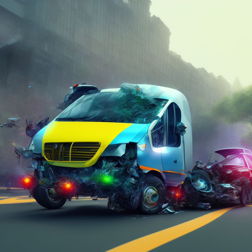 Person boarding or alighting a pedal cycle injured in collision with heavy transport vehicle or bus, subsequent encounter digital illustration