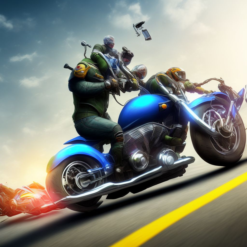 Unspecified rider of other motorcycle injured in collision with two- or three-wheeled motor vehicle in nontraffic accident, subsequent encounter digital illustration