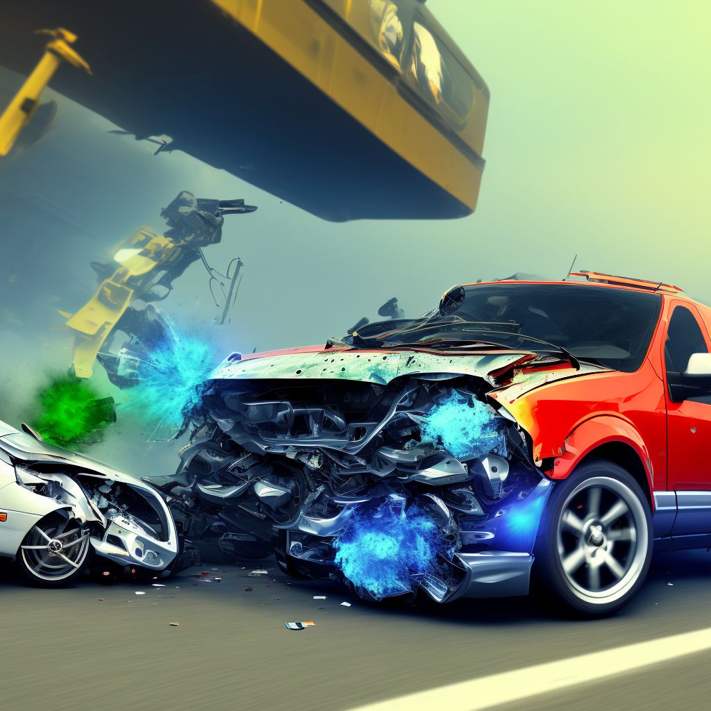 Other motorcycle driver injured in collision with car, pick-up truck or van in traffic accident, initial encounter digital illustration