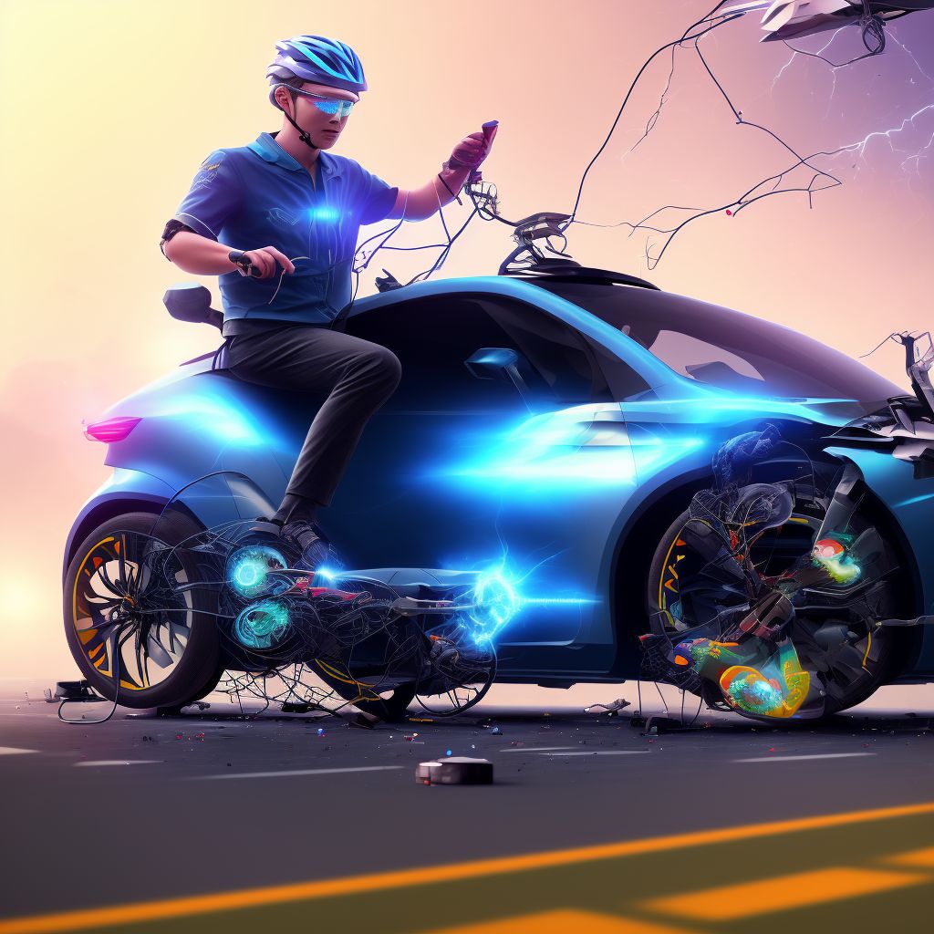 Electric (assisted) bicycle driver injured in collision with other motor vehicles in nontraffic accident, subsequent encounter digital illustration