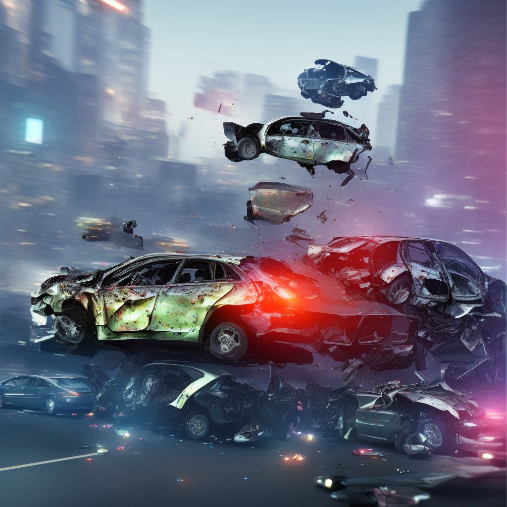 Person on outside of car injured in collision with pedestrian or animal in traffic accident, subsequent encounter digital illustration