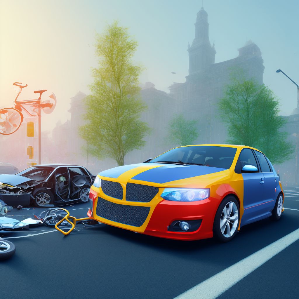 Unspecified car occupant injured in collision with pedal cycle in traffic accident, sequela digital illustration