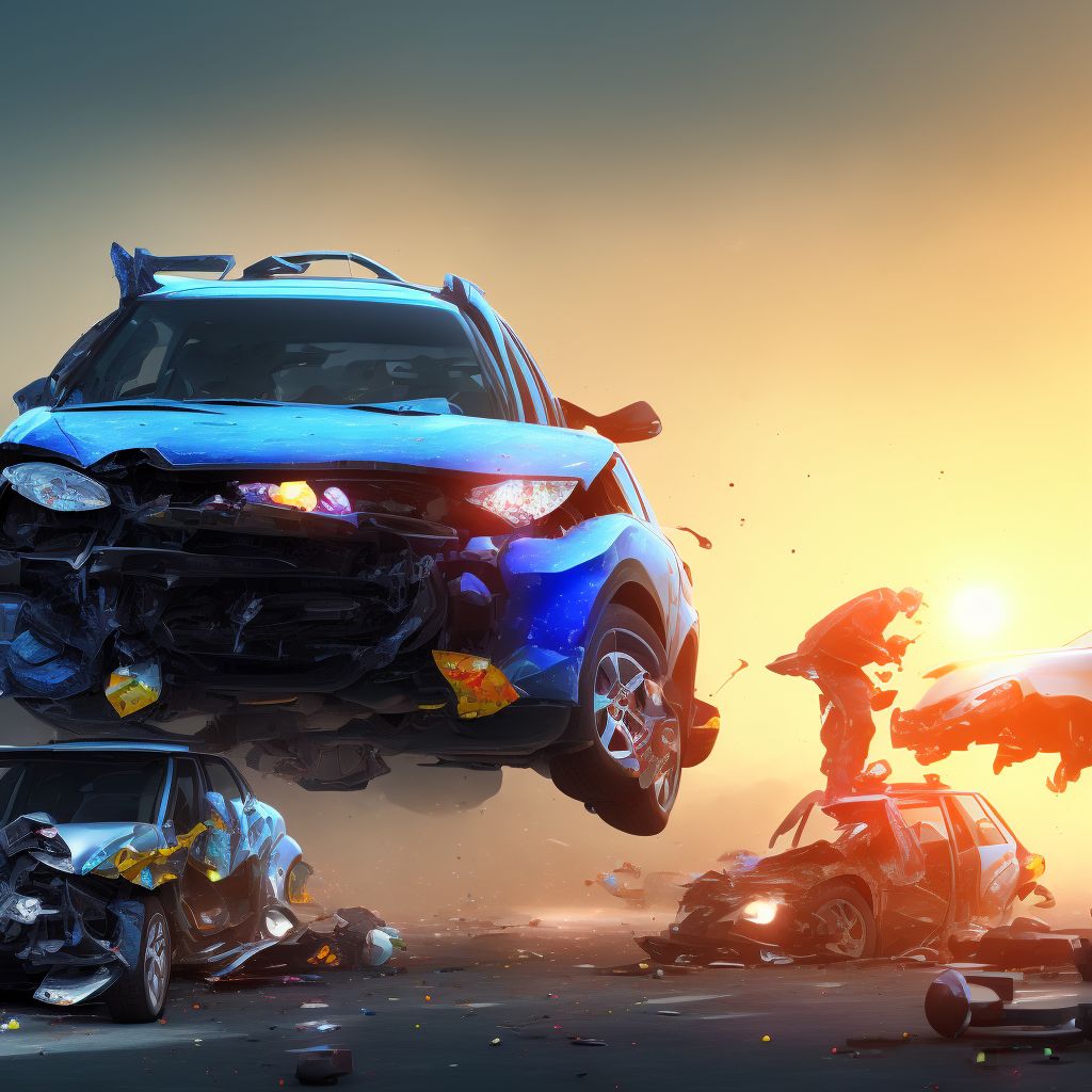 Person on outside of car injured in collision with sport utility vehicle in nontraffic accident, sequela digital illustration
