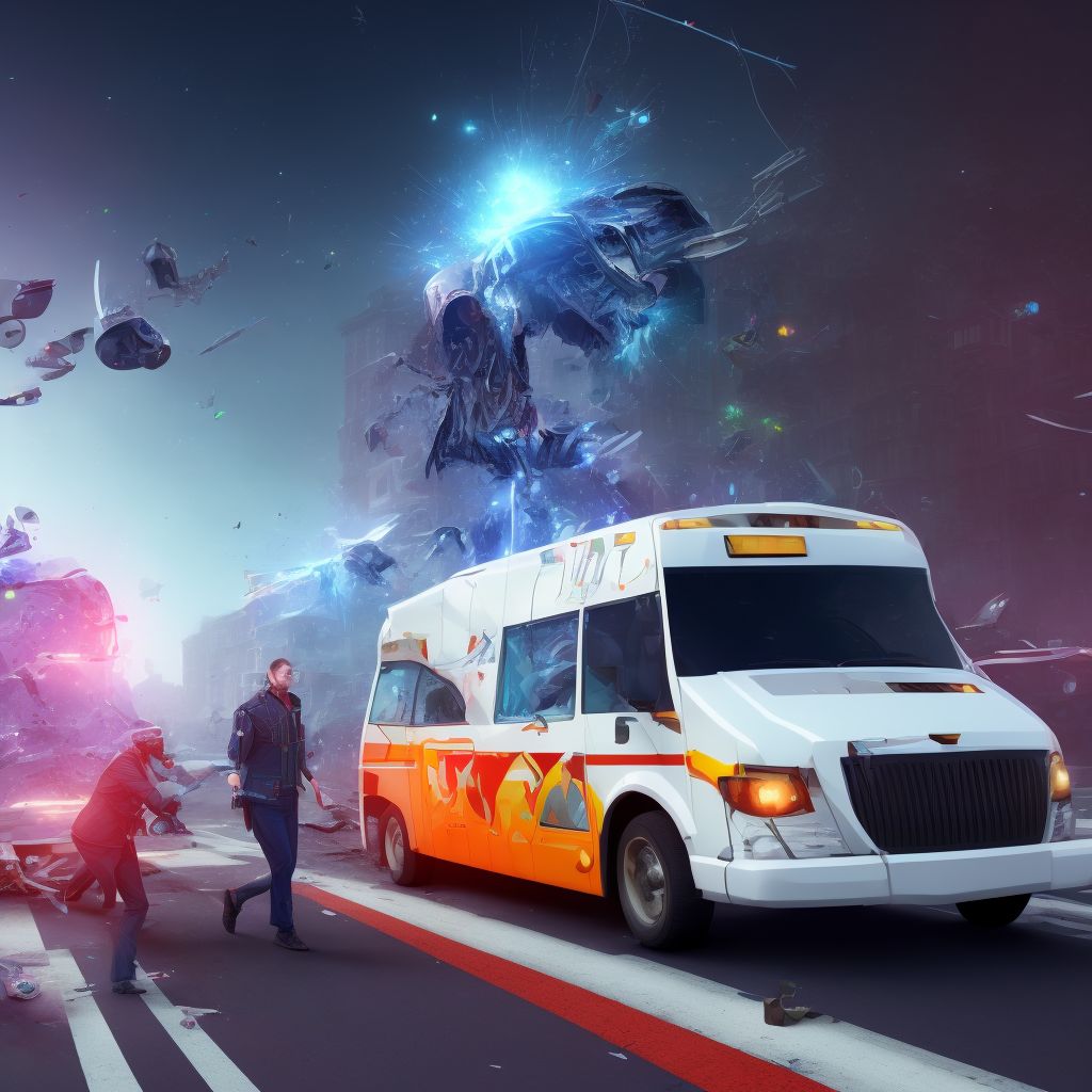 Person boarding or alighting from bus injured in collision with pedestrian or animal, initial encounter digital illustration