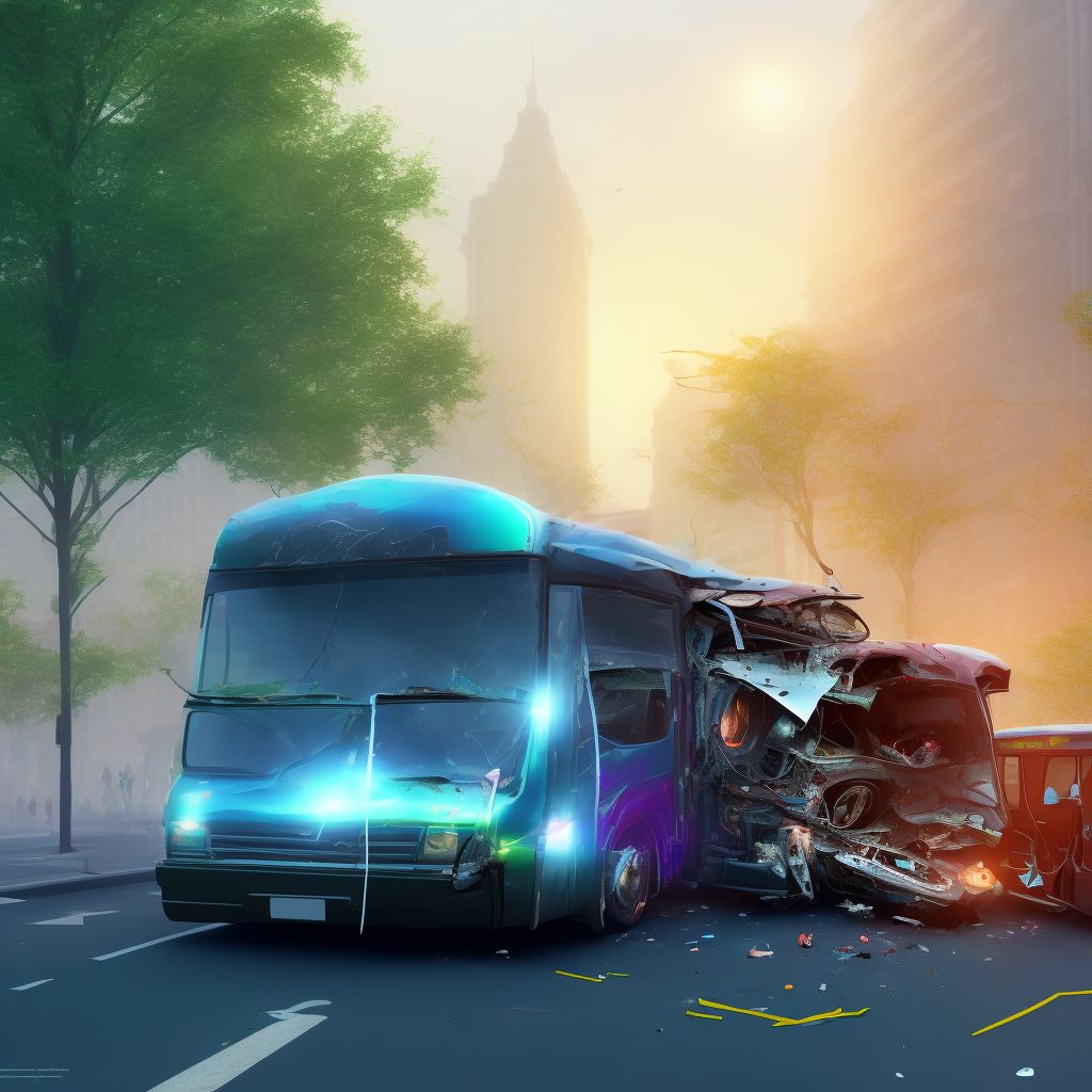 Unspecified occupant of bus injured in collision with pedal cycle in traffic accident, initial encounter digital illustration