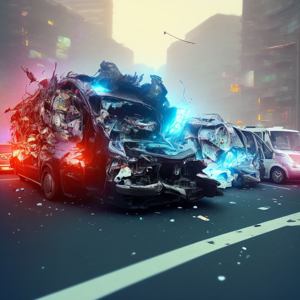 Unspecified occupant of bus injured in collision with fixed or stationary object in traffic accident, subsequent encounter digital illustration