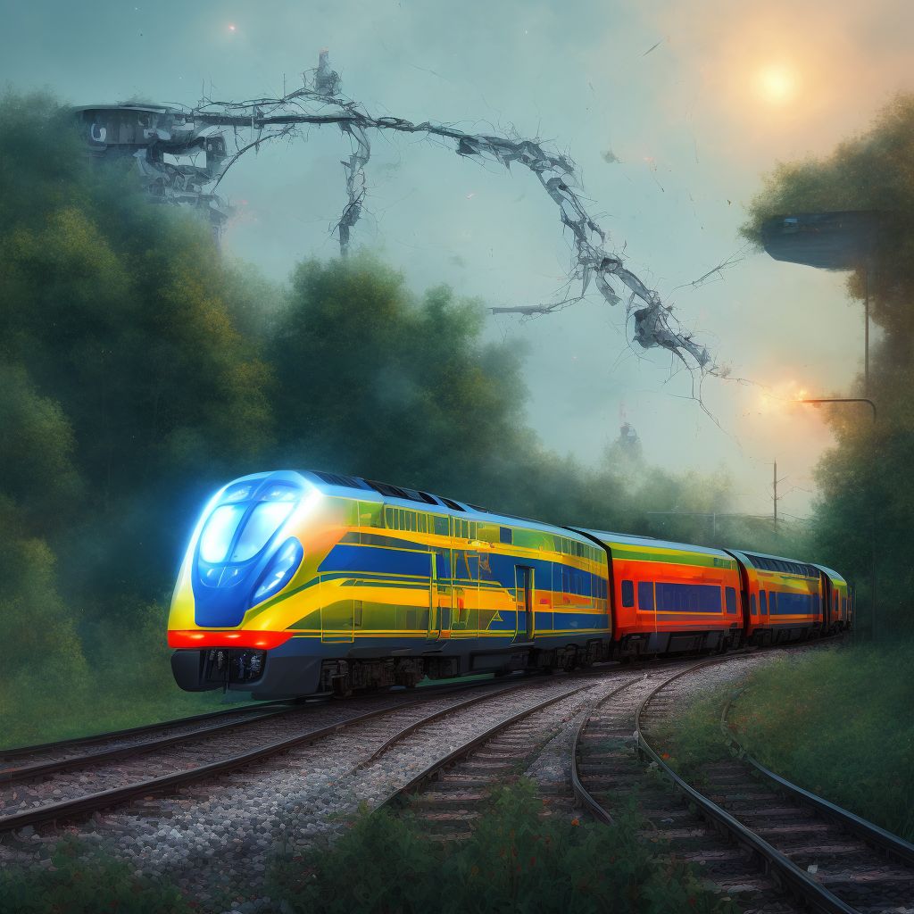 Person injured in collision between railway train or railway vehicle and car, nontraffic, sequela digital illustration