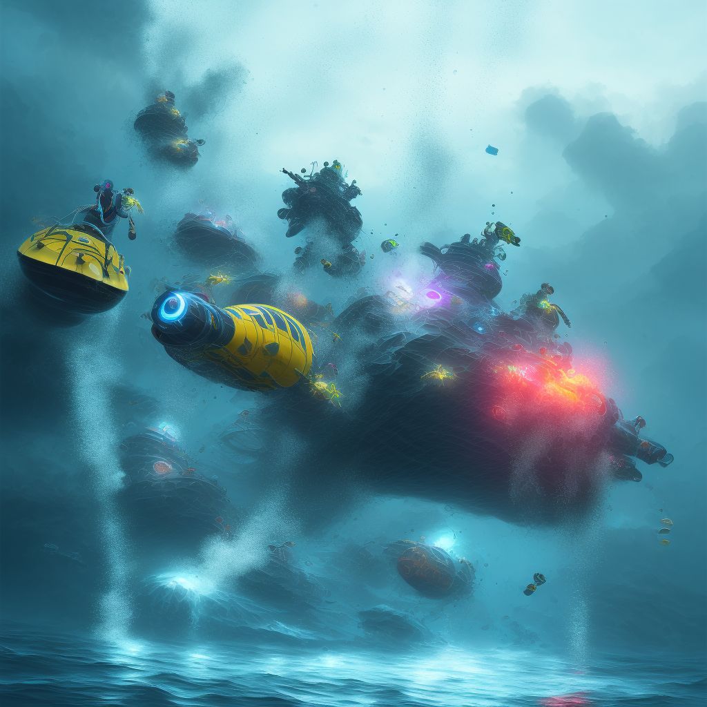Drowning and submersion due to other powered watercraft overturning, initial encounter digital illustration