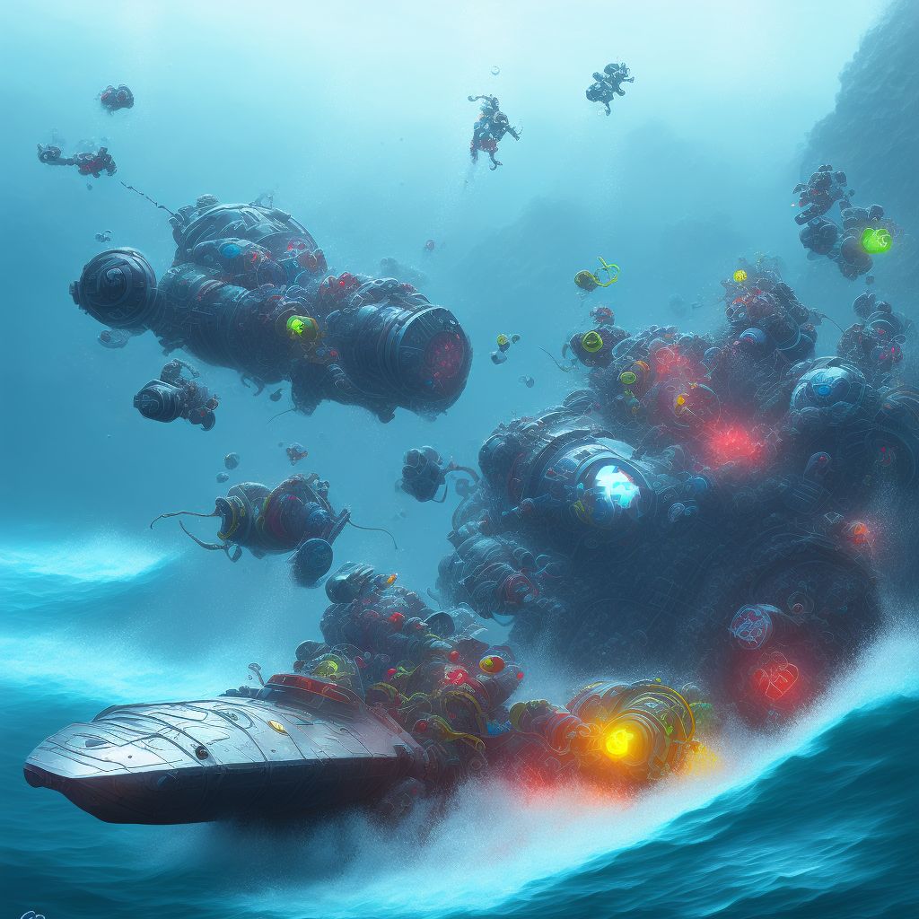 Drowning and submersion due to (nonpowered) inflatable craft sinking, subsequent encounter digital illustration