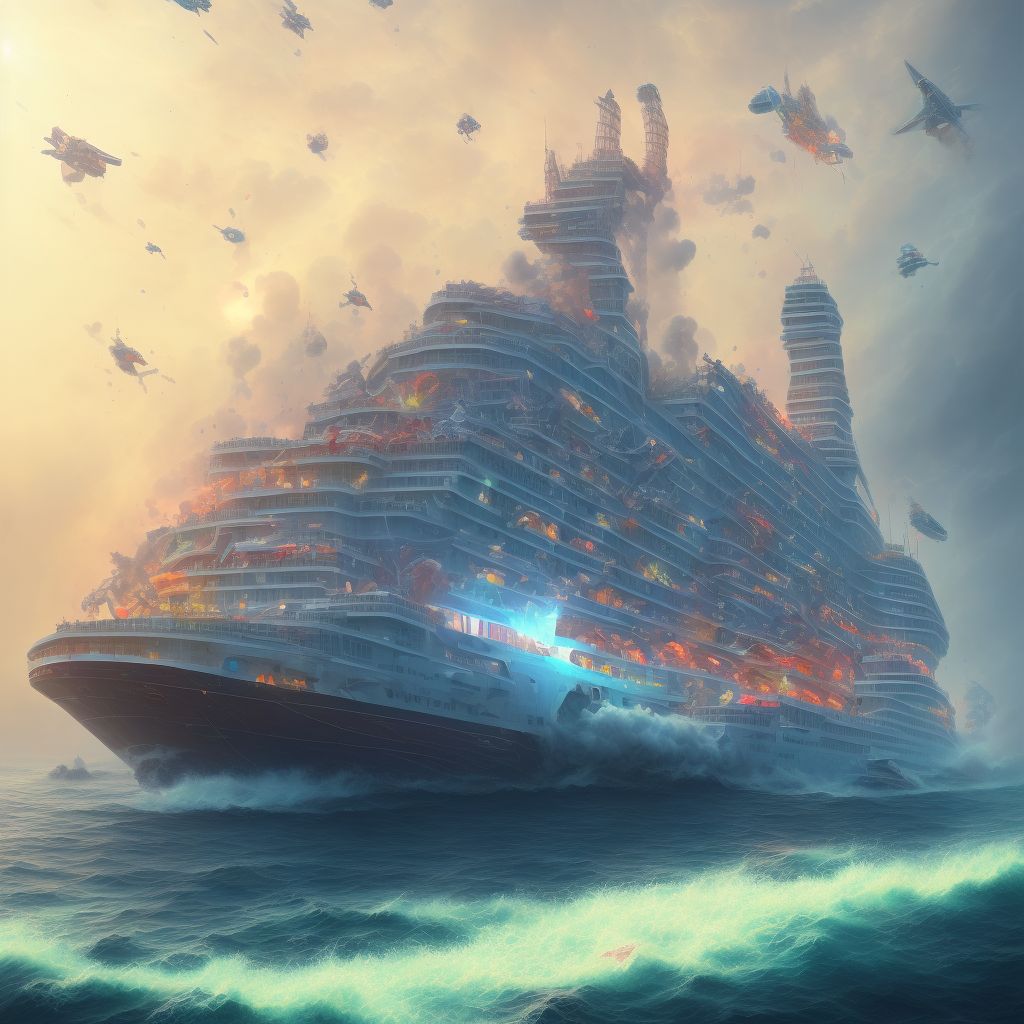 Other injury due to other accident to passenger ship, subsequent encounter digital illustration