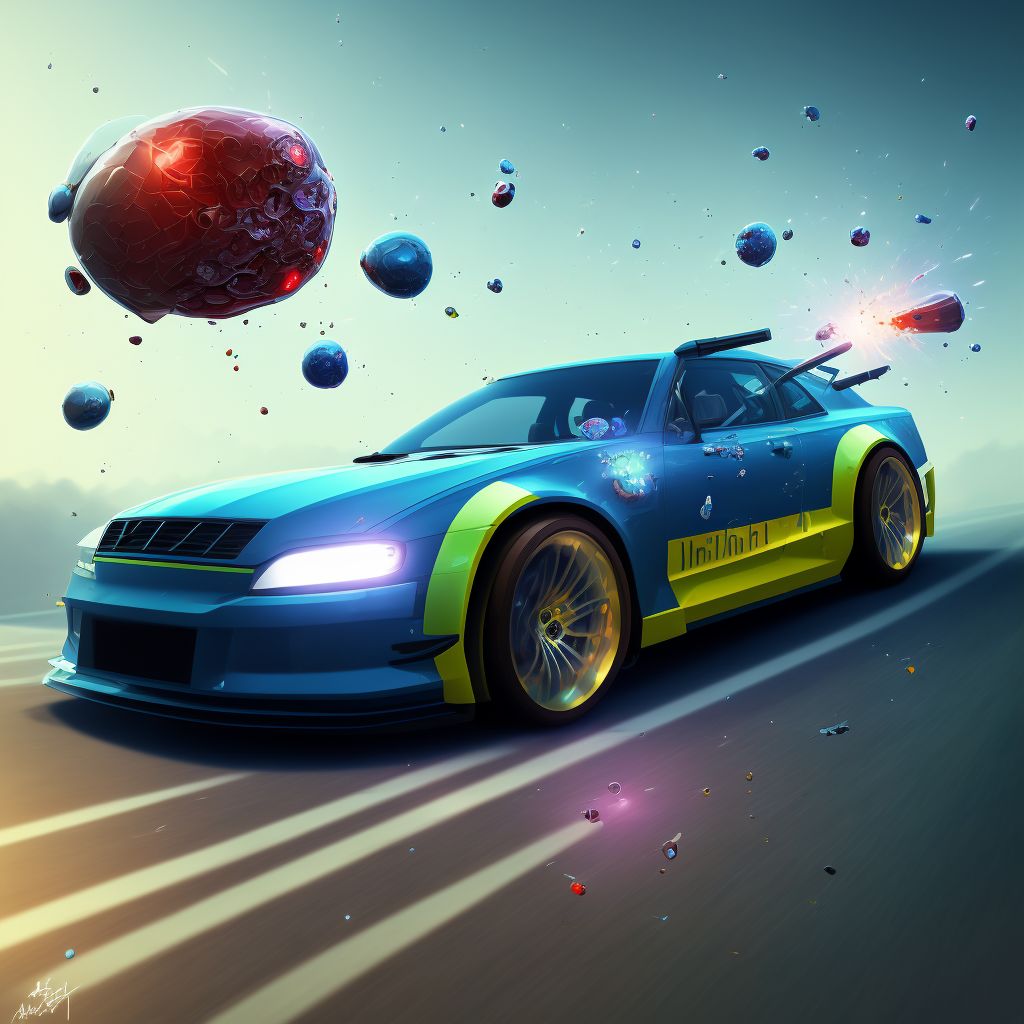 Striking against or struck by other automobile airbag, subsequent encounter digital illustration