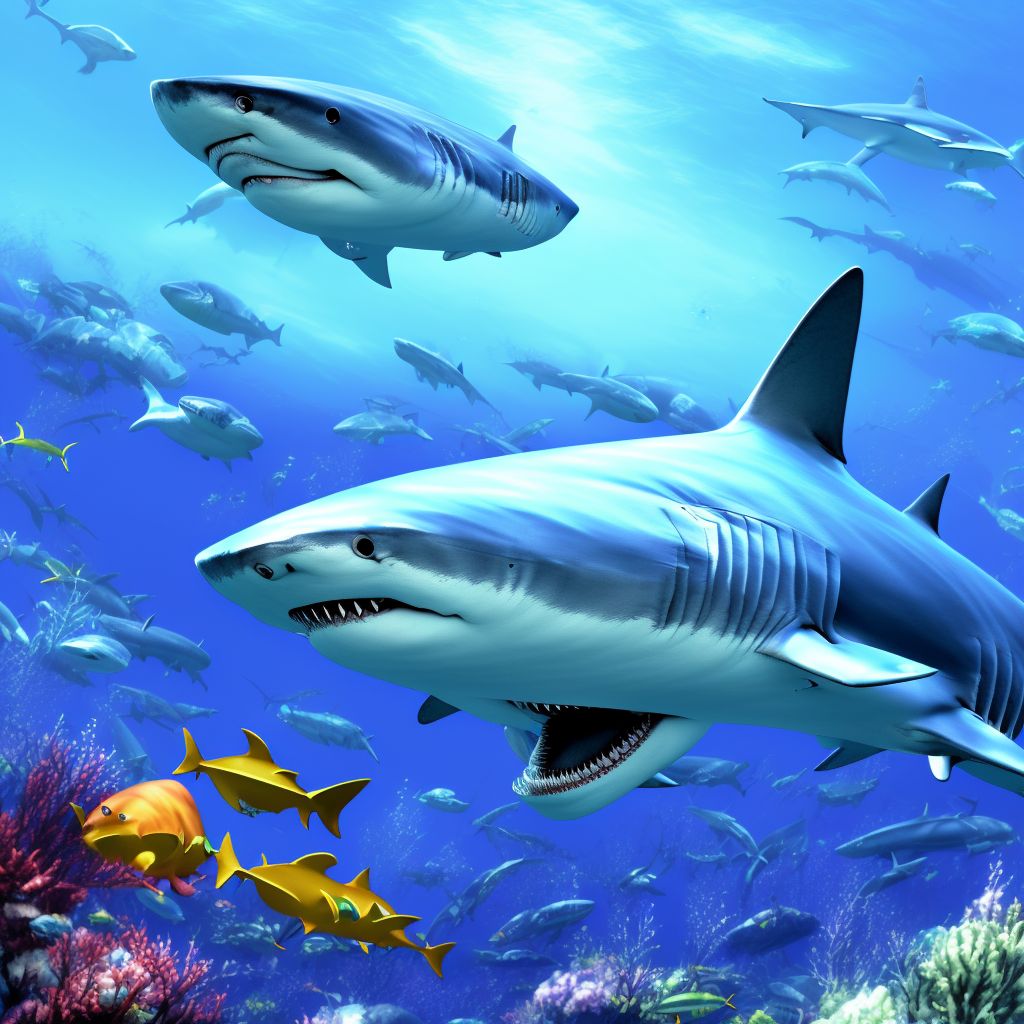 Other contact with shark, subsequent encounter digital illustration
