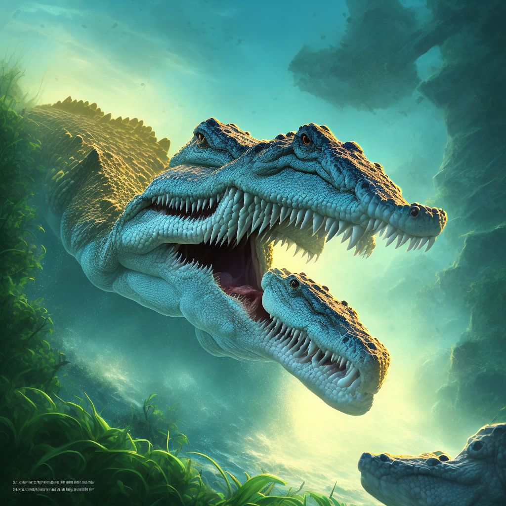 Struck by crocodile, subsequent encounter digital illustration
