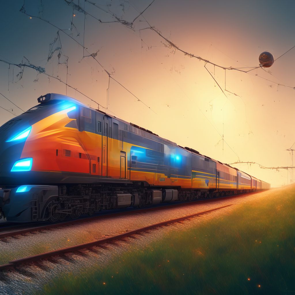Intentional collision of motor vehicle with train, sequela digital illustration