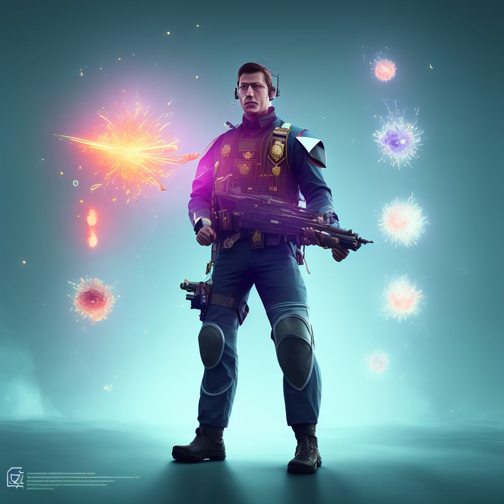 Legal intervention involving injury by dynamite, law enforcement official injured, initial encounter digital illustration