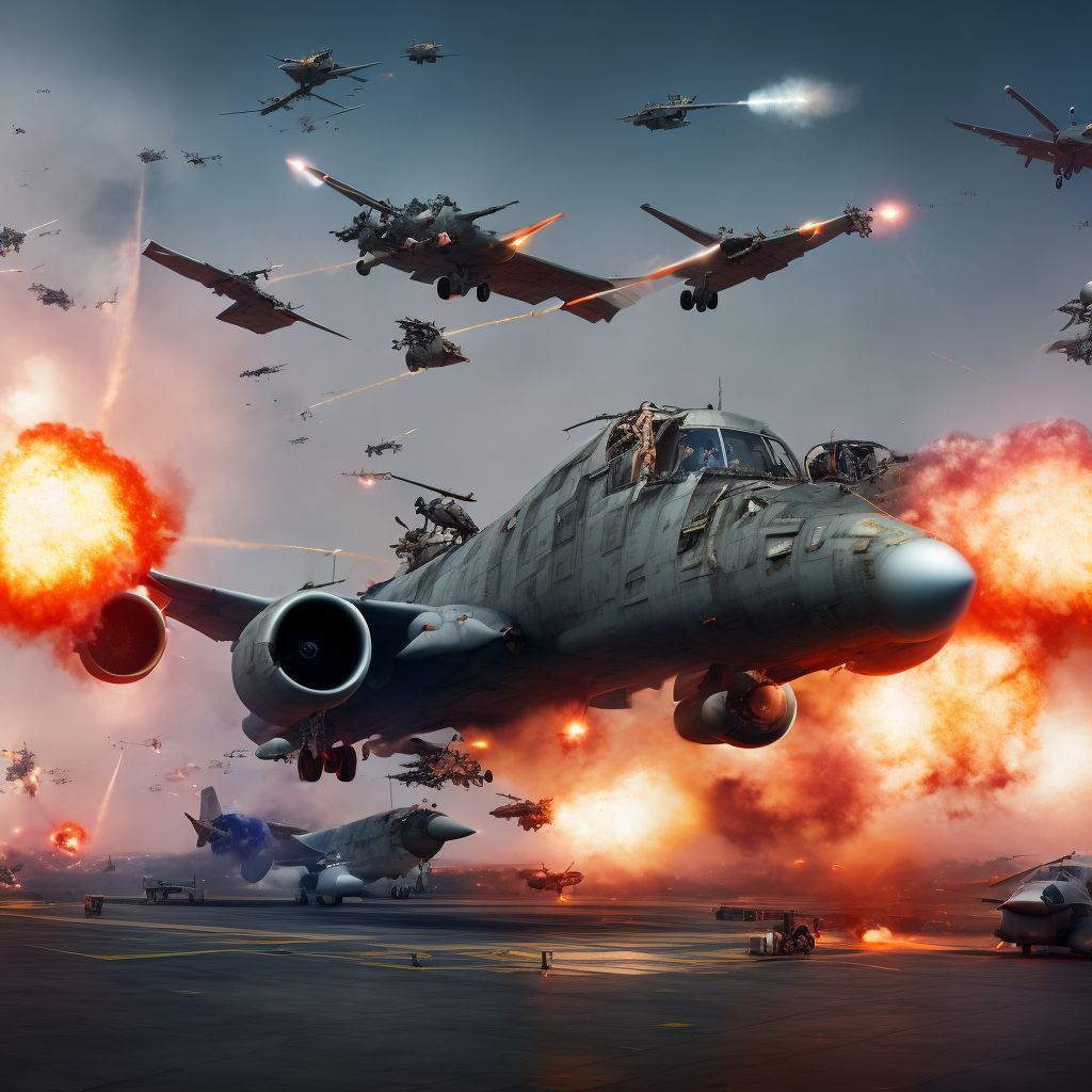 War operations involving destruction of aircraft due to accidental detonation of onboard munitions and explosives, military personnel, sequela digital illustration